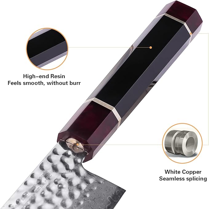 FINDKING 5 Inch Kitchen Utility Knife with ABS sheath, Multi-Purpose Japanese Paring Knife, Damascus Steel Blade, Resin Octagonal Handle, Small, for Fruits Vegetables (Eternity Series)