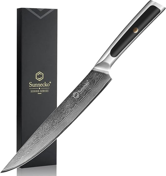 Sunnecko Damascus Kitchen Knife 8 Inch Carving Knife for Meat Slicing Knife Japanese VG10 Steel,Full Tang