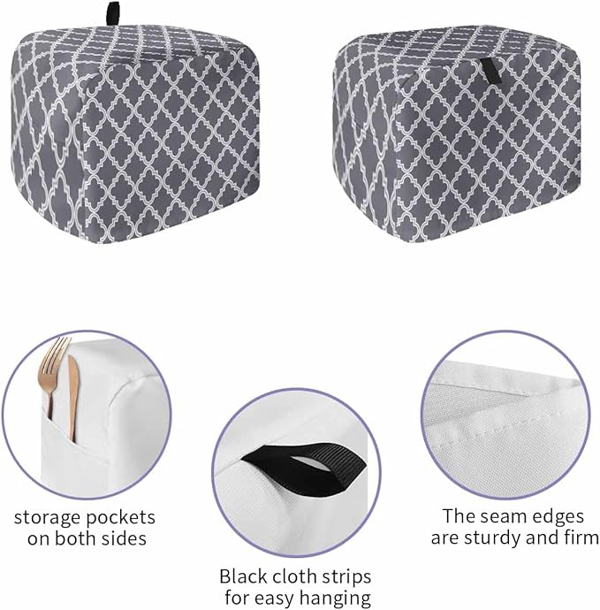 Toaster Cover 4 Slice Moroccan Pattern Toaster Oven Cover with Pockets Dark Grey Dustproof Bakeware Protector Small Kitchen Appliance Dust Covers and Fingerprint Protection for Women