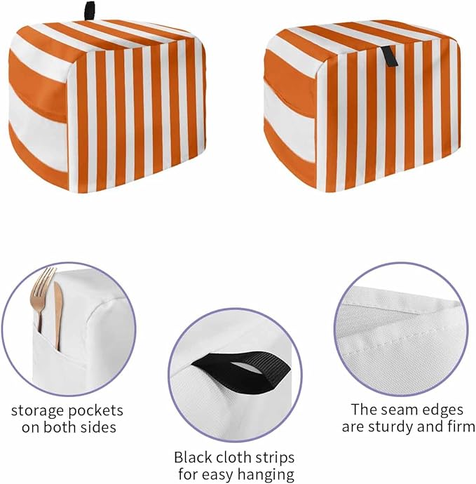 Toaster Cover 4 Slice Orange Stripes Toaster Oven Cover with Pockets Vertical Striped Dustproof Bakeware Protector Small Kitchen Appliance Dust Covers and Fingerprint Protection for Women