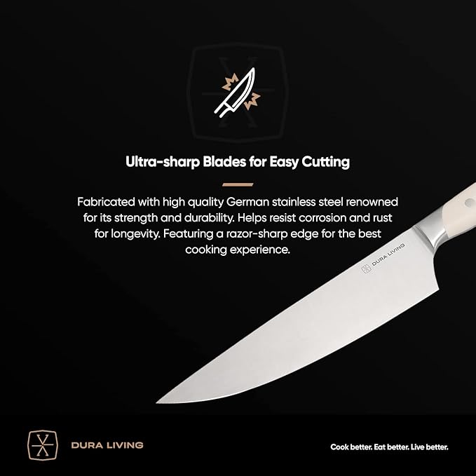 7-Inch Santoku Knife – Ultra-Sharp German High Carbon Stainless Steel, Full Tang, Ergonomic Handle, Multipurpose Kitchen Knife for Chopping, Slicing, and Dicing, Cream