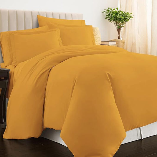Pizuna Pure 100% Cotton Twin Duvet Cover Set, Luxurious 400 Thread Count Long Staple Cotton Sateen Weave with Button Closure (Combed Honey Gold Cotton Duvet Cover Twin)