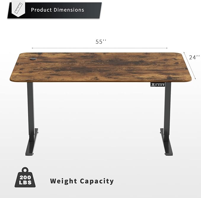 YESHOMY Height Adjustable Electric Standing Desk, 55 inch Computer Table, Home Office Workstation, Black Leg/Rustic Brown Top