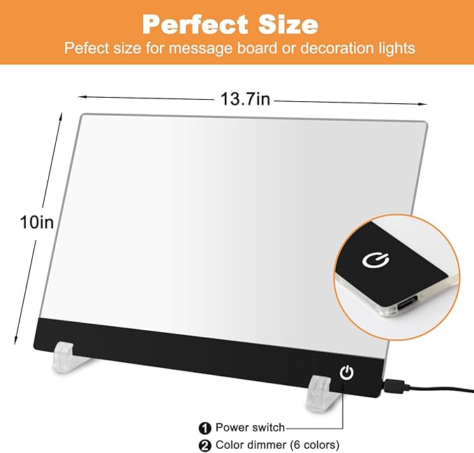 13.7X 10Inch 6 Color LED Drawing Board for Kids, LED Note Board with Colors，Light Up Acrylic Dry Erase Board with Stand,7 Markers, Rewritable Message Board Creative Fun for Home, Classrooms, Gifts.