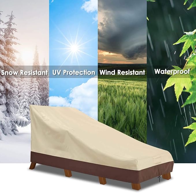 Vailge Waterproof Patio Chaise Lounge Cover, 600D Heavy Duty Outdoor Lounge Chair Covers,UV Resistant Patio Furniture Covers,2 Pack-Large ,Beige & Brown