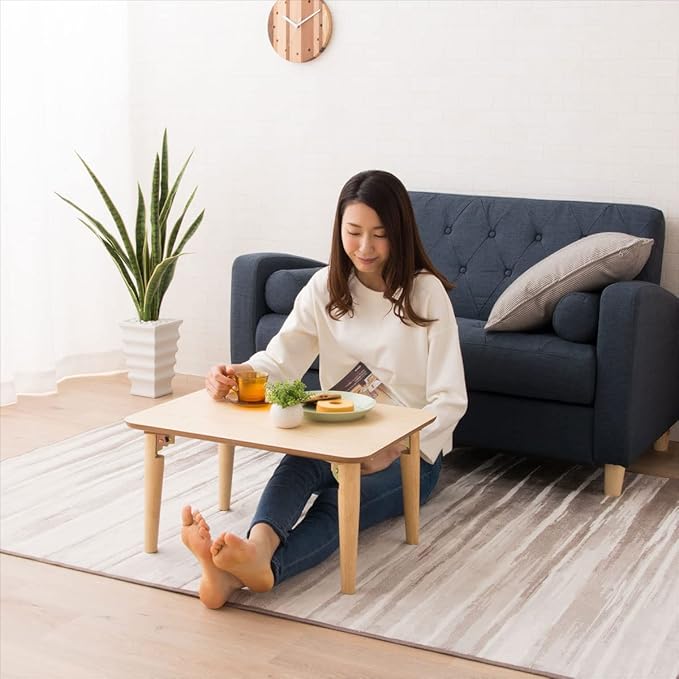 EMOOR Wood Folding Coffee Table Rectangle Medium (17.7"x31.5") Walnut, Floor Sitting Low Table Small Space Minimalist Japanese Tatami Room
