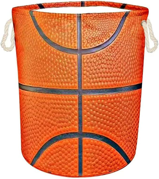 Basketball Texture Laundry Basket for Boys Room Decor, Kids Nursery Hamper for Teen Boy Girl Ball Gift 17.7x13.7 Inch Storage Bucket