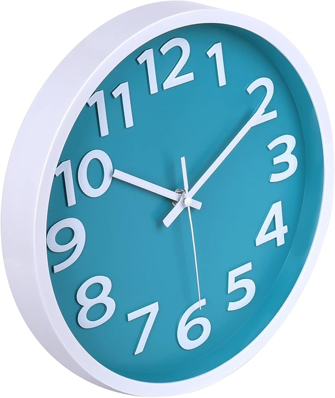 Wall Clock Silent Non Ticking Indoor Outdoor Clock Battery Operated Easy to Read Analog Decorative Clocks for Bedroom Office Home Patio Pool Porch Decor,12 Inch Aqua