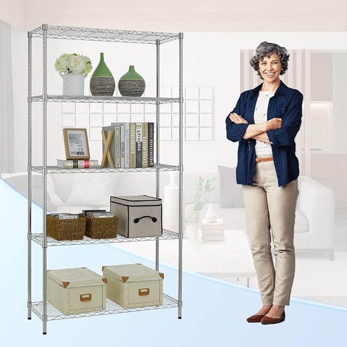 BestOffice 14''Wx36''Dx72''H NSF Wire Shelf Metal 5 Shelf Wire Shelving Unit Storage Shelves Heavy Duty Height Adjustable Utility Commercial Grade Steel Layer Shelf Rack Organizer,Chrome