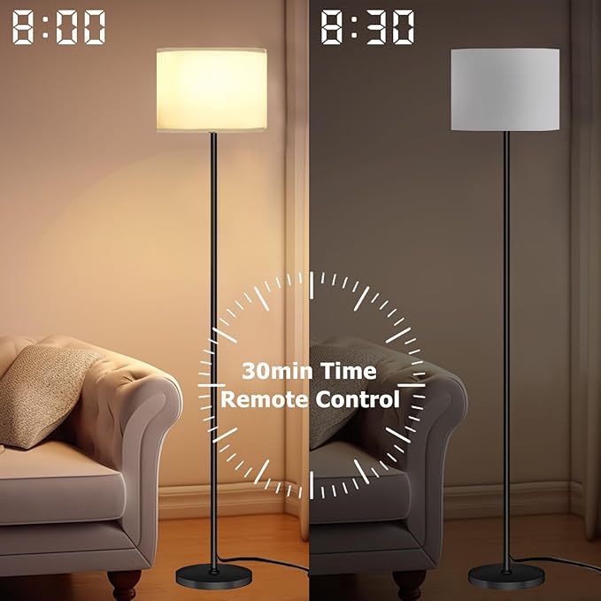 Smart LED Floor Lamp with APP Control & RGB Colors - Dimmable Standing Lamp for Living Room, Bedroom, Gaming - Remote, Timer, 9W Bulb Included, 60.6" Modern Tall Lamp (White)