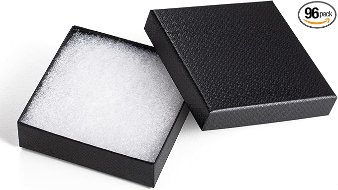 Magicool 96 Pack 3.5x3.5x1 Inch Cardboard Jewelry Boxes,Used for Necklaces,Bracelets,Earrings,Jewelry,Small Gift Packaging,Jewelry Gift Boxes with Lids and Filled with Cotton(Black)