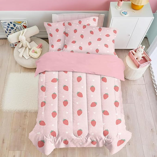 SANDJEST Strawberry Duvet Cover Sets Full Size for Kids Girls, Incude 1 Polyester Comforter Cover 80x90 Inches and 2 Pillowcases 20x26 Inches, Comforter Not Included, Gift for Christmas Birthday