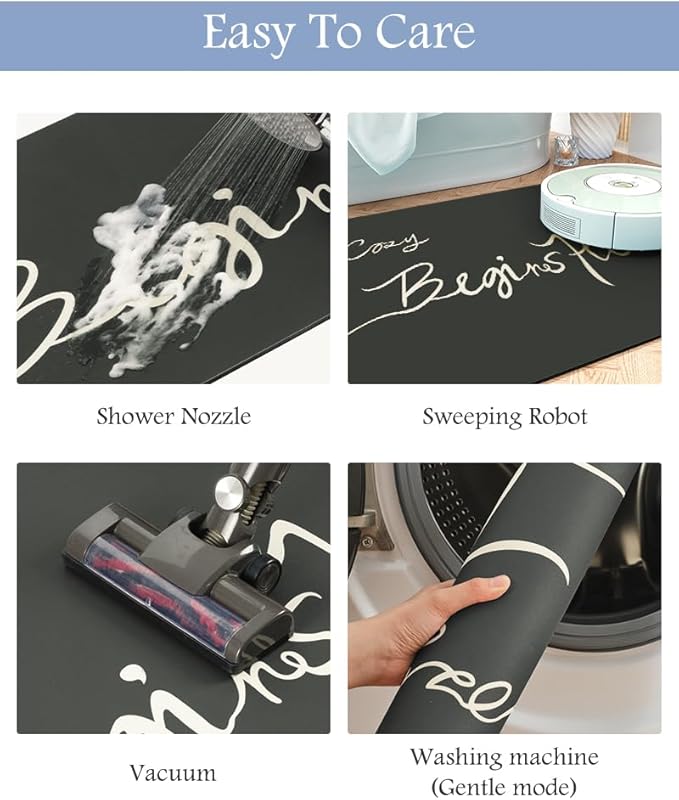 MontVoo-Bath Mat Rug Long Non Slip Super Absorbent Bathroom Runner Stain Resistant Quick Dry Thin Bathroom Mat Fit Under Door-17"x50",Black