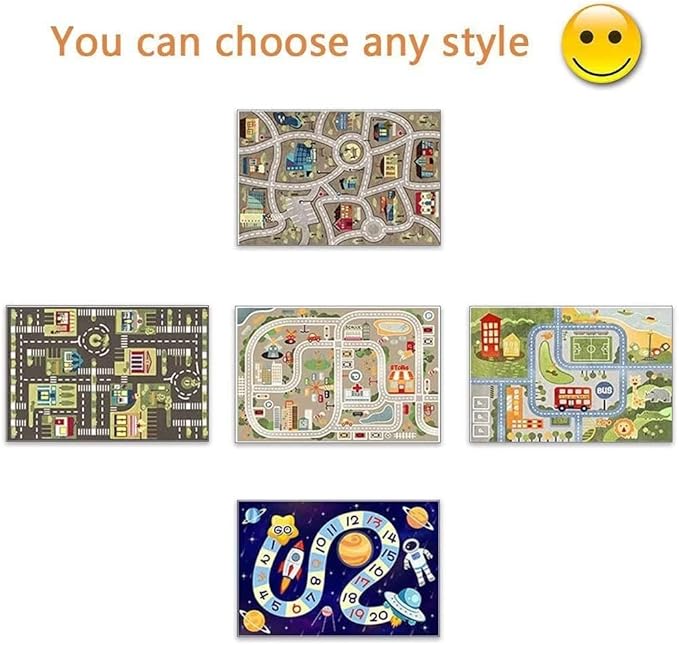 Kid Rug Carpet Playmat for Toy Cars and Train，Play Area Rug with Rubber Backing，Fun Throw Rug，Ideal Gift for Children Baby Bedroom Play Room(80×120cm/32×47in) Y4