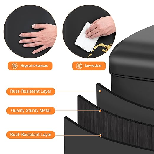 30 Liter/8 Gallon Kitchen Trash Can, Fingerprint-Proof Stainless Steel Garbage Can with Soft Close Lid, Foot Pedal, Removable Inner Bucket for Home, Office, Bedroom, Bathroom, Black