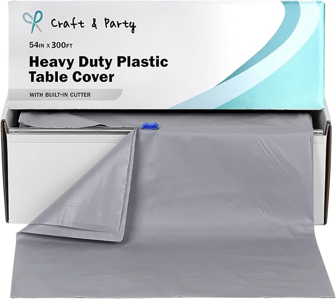 Craft And Party, 54 in x 300 feet Plastic Table Cover Roll for Party, Banquet, Picnic, Kids Activities for Any Size and Shape Table (Silver, 54" x 300ft)