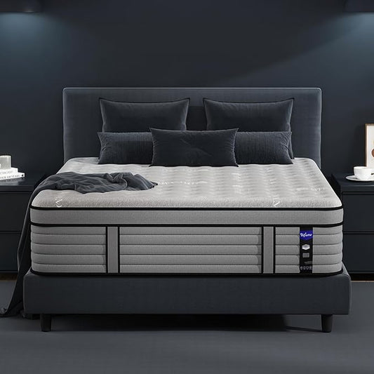 DIFAME Queen Size Mattress, 18 Inch Firm Hybrid Queen Mattress in a Box with Gel Memory Foam, Pressure & Back Pain Relief, Individually Pocket Spring, Edge Support, 100-Night Trial, CertiPUR-US