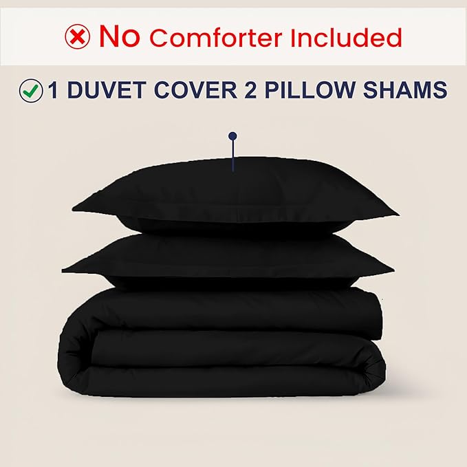 Kotton Culture 3 Pc Queen Size Duvet Cover Set- 100% Egyptian Cotton Sateen 600 Thread Count Ultra Soft Premium Durable Comforter Cover Zipper Closure & Corner Ties (Black, Queen/Full 90" X 90")