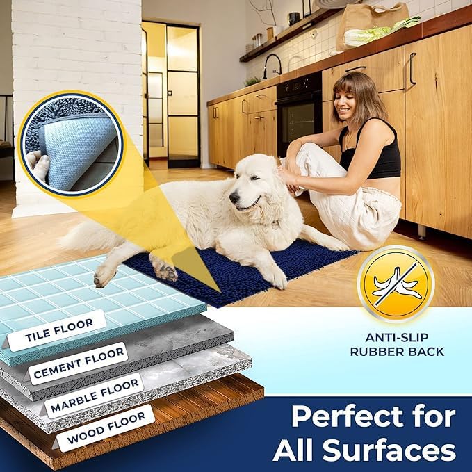 Muddy Mat Chenille Bathroom Rugs Quick Dry Microfiber Mats Non Slip Washable, Extra Thick, Soft and Highly Absorbent Bath Mats for Bathroom, Kitchen, and Shower Floor - Navy Blue Runner 59"X24"