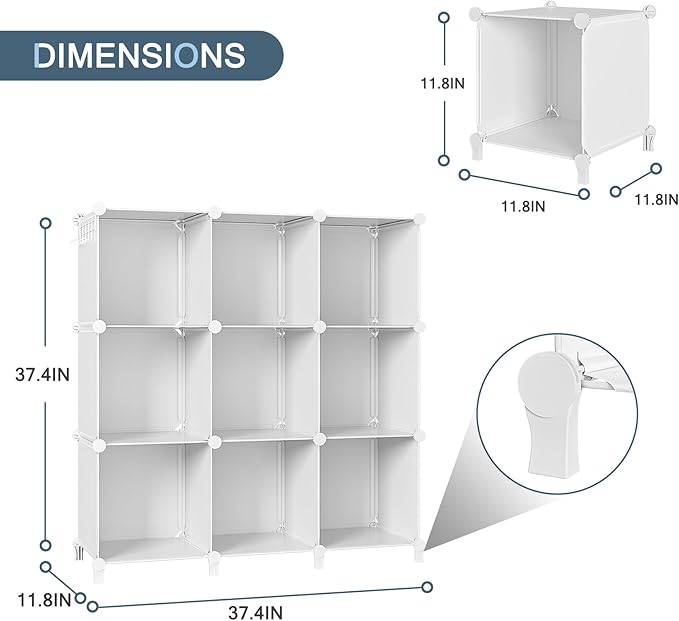 Neprock Closet Organizer,9 Cubby Storage Organizer,Book Shelf,Clothes Yarn Storage for Bedroom Organization(White)