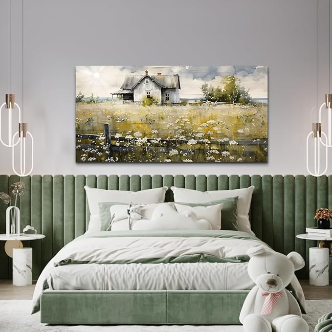 FUHAIHUA Canvas Wall Art For Living Room Large Wall Decor For Office Bedroom Wall Decor Art Watercolor Pictures Rural Landscape Paintings Mural Farmhouse Modern Wall Artwork Decorations 30x60 In