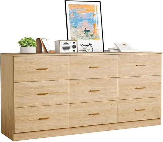 9 Drawer Dresser for Bedroom,63'' Long Dresser with Deep Drawer,Modern Wood Chest of Drawer, Bedroom Storage Furniture,TV Stand for Living Room