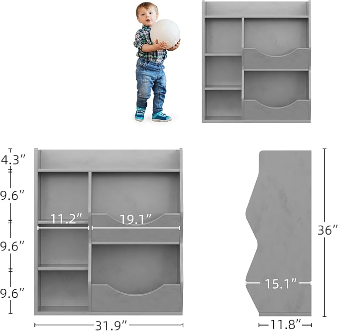 GarveeHome Kids Toy Storage Organizer, Children Bookcase with Storage Cubbies, Toddler Toy Shelf for Playroom, Living Room, Nursery