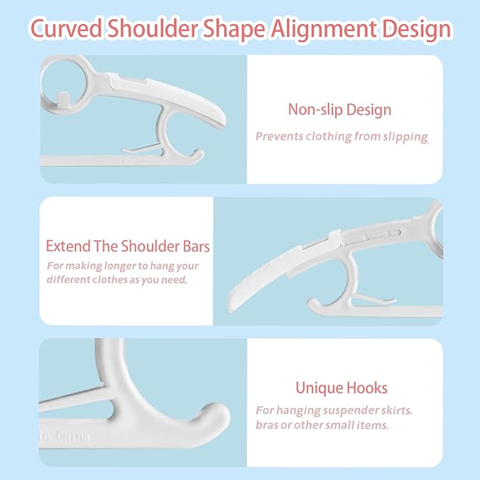 ManGotree Baby Hangers for Nursery Closet, 11''-14.5'' Adjustable Non-Slip Kids Hangers, Space Saving Stackable Plastic Hanger for Baby Toddler Children Kids Teen (10 Pack, Grey)