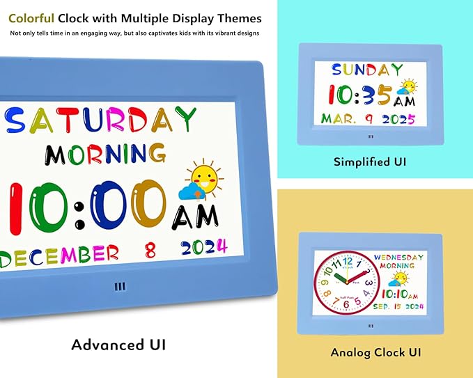 MASSII 2025 Digital Teaching Clock Talking Time, 24 Alarms Custom Reminders, Checklist to-Do List, Auto DST & Calendar Display, Sleep Trainer, Easy to Use for Kids Birthday Gift- Blue with Remote