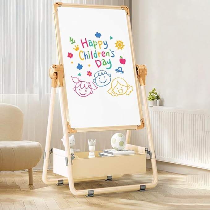 Adjustable Kids Drawing Easel with Magnetic Whiteboard&Chalkboard Double Sided Drawing Board Easy to Clean 360 ° Rotating, Ideal Christmas Gift for Children 36+ Months（53.9"X22.8"）