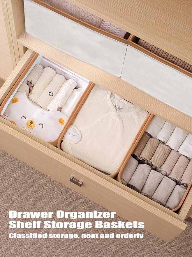 AARAINBOW 4 Pcs Closet Clothes Organizer with Handle, Fabric Storage Bin with Steel Frame Closet Shelf Box Stackable Shelf Storage Baskets Foldable Wardrobe Storage Box for Cltohes Toys, 20L (4 White)
