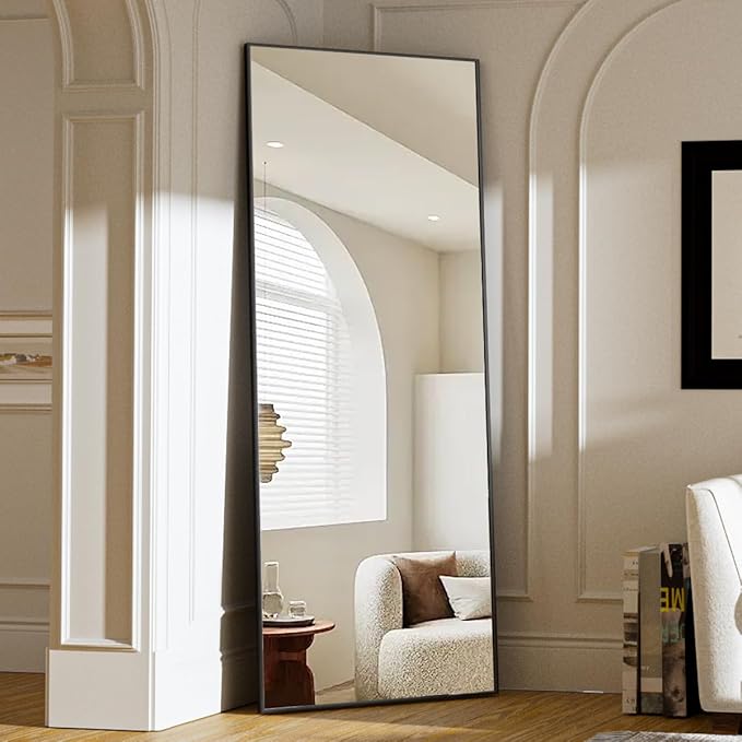 Koonmi 64"x21" Floor Mirror Full Length, Bedroom Floor Body Mirror with Stand, Black Mirror, Leaning, Standing or Hanging Horizontally/Vertically