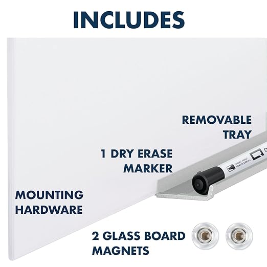 Quartet Glass Whiteboard, Magnetic Dry Erase Board, Wall Mounted Whiteboard for Office, School and Home, 48" W x 48" H, White (Q25F02IMW)