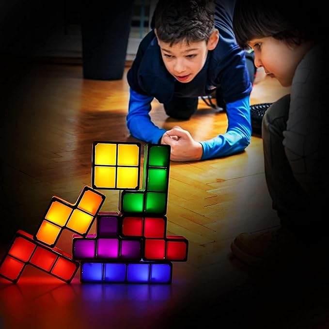 Puzzles Night Light, Tangram Stackable LED 7 Colors Induction Interlocking Desk Lamp 3D DIY Magic Blocks Puzzles for Kids Teens Bedroom Home Decor Ideal Gift for Birthday (US Plug)