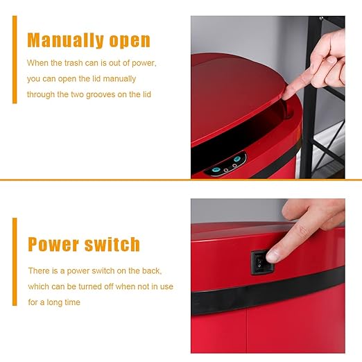 Kitchen Trash Can Bathroom Bedroom Office Garbage Can with Lid Automatic Touch Free Waste Bin Stainless Steel 13 Gallon / 50L,Red