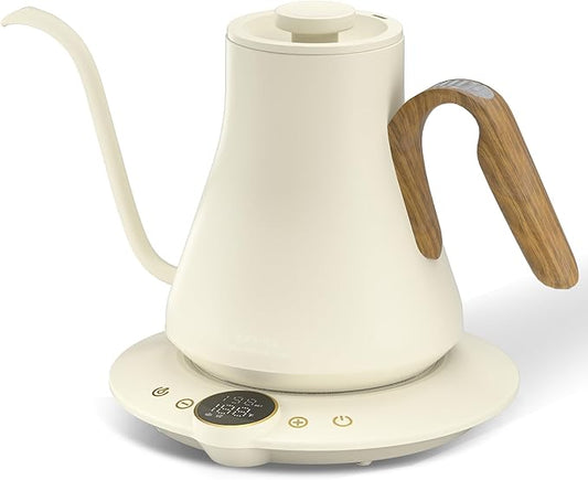 Cocinare FLOW B9 Gooseneck Electric Kettle, Precise Temperature Control for Pour-Over Coffee & Tea Brewing, Stainless Steel Interior, Rapid Heating for Boiling Water 0.9L (Morandi White)