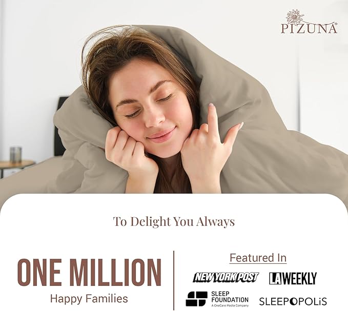 Pizuna 100% Cotton Twin 2 Pc Duvet Cover + 1 Pc Fitted Sheet Set 400 Thread Count Simply Taupe Sateen Weave Luxurious Long Staple Cotton 4 Piece Bedding Set-1 Duvet Cover, 1 Pillow Sham,1 Fitted Sheet