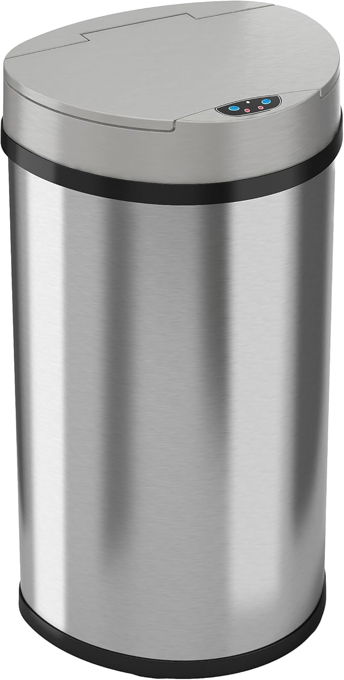 iTouchless 13 Gallon Kitchen Trash Can with Odor Control System, Stainless Steel Extra-Wide Opening Touchless Automatic Garbage Bin, Brshed Silver, Semi Round, Sensor