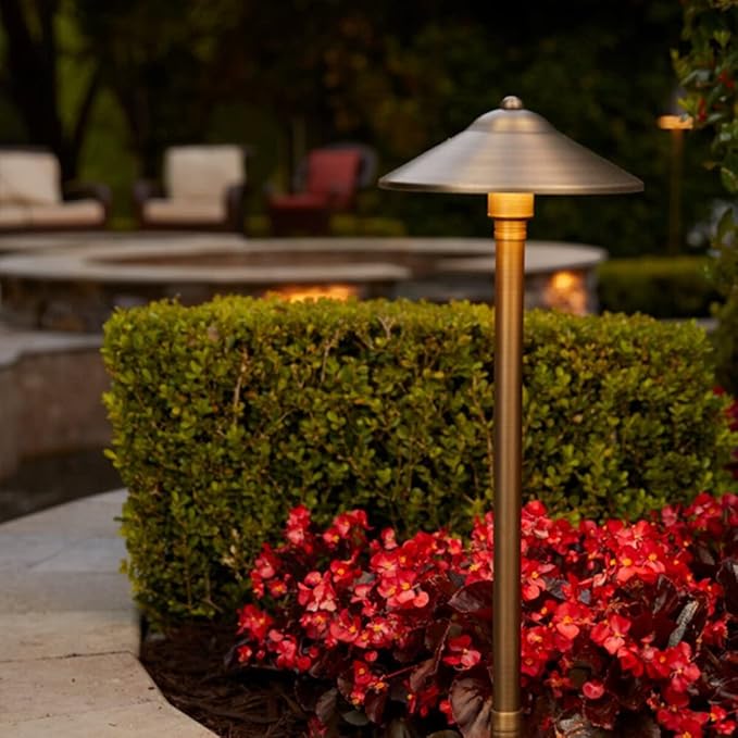VOLT 15-Pack 12V Cast Brass Max Spread Path Lights (9" Shade, 25" Tall) with 3W 2700K Warm White G4 LED Bulbs for Low Voltage Landscape Lighting on Outdoor Pathway, Walkway, Garden, Driveway or Patio