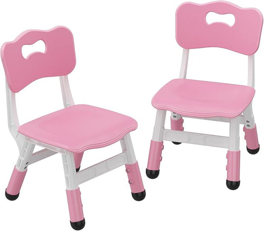 GAOMON Kids Chair Set of 2, 3 Level Height Adjustable Kid Chair, Plastic Toddler Chairs for Children Boys Girls Age 2-6, Suitable for Home Family Classroom Nursery Indoor Use, Pink