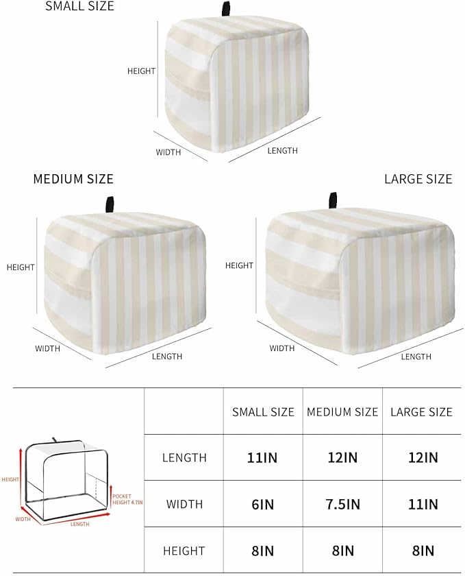 Toaster Cover 4 Slice Cream Stripes Toaster Oven Cover with Pockets White Vertical Striped Dustproof Bakeware Protector Small Kitchen Appliance Dust Covers and Fingerprint Protection for Women