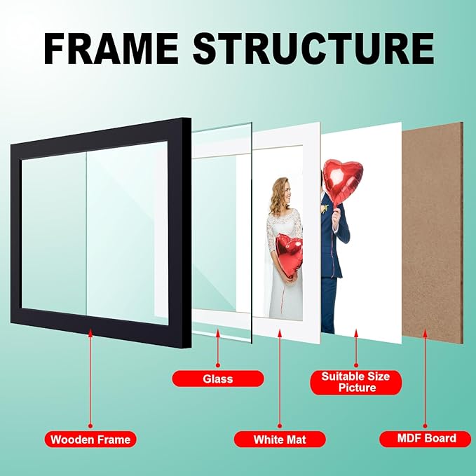 RPJC 8x10 inch Picture Frame Made of Solid Wood and High Definition Glass Display Pictures 5x7 with Mat or 8x10 Without Mat for Wall Mounting Photo Frame White