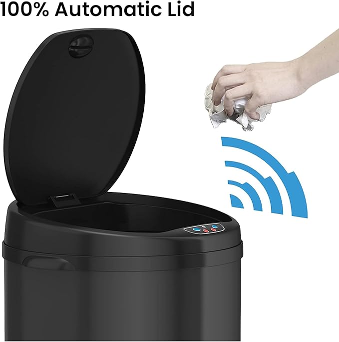 iTouchless 13 Gallon Automatic Trash Can with Odor Control System – Black Round Kitchen Sensor Garbage Bin for Kitchen or Office