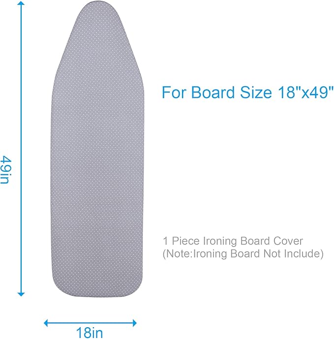 BNDX XL Iron Board Cover and pad - 18” x 49” Thick 4 Layers Padding Elastic with Wide Edge, Stain Resistant & Durable Scorch, 2 Buckle Types(White Dot)
