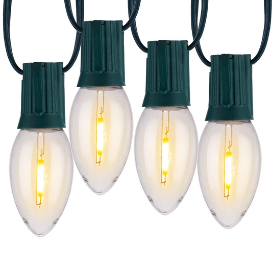 Minetom Vintage C9 LED Christmas Lights Outdoor Warm White, 50 Feet C9 String Lights for Christmas Tree Roofline Holiday Party Indoor Outdoor Garden Patio Backyard Cafe Xmas Decoration, Green Wire