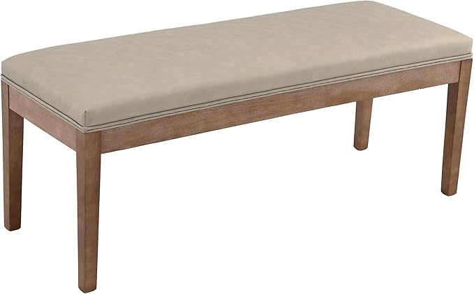PU Leather Dining Bench Upholstered Entryway Bench Farmhouse Shoe Bench Seat Ottoman for Hallway Living Room Bedroom End of Bed Dining Room Kitchen, 45.5" Long, Gray