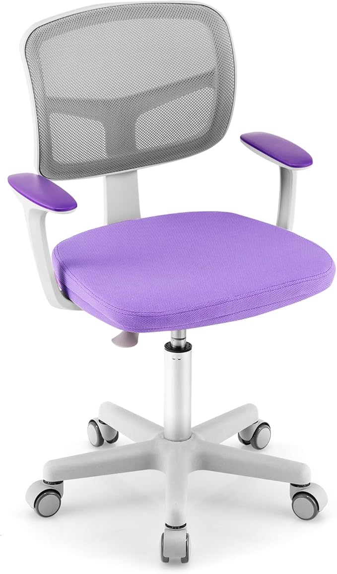 HONEY JOY Kids Desk Chair, Height Adjustable Children Study Chair, Swivel Mesh Task Student Chair, Universal Casters, Child Computer Desk Chair for Boys Girls Age 3-10 (Purple)