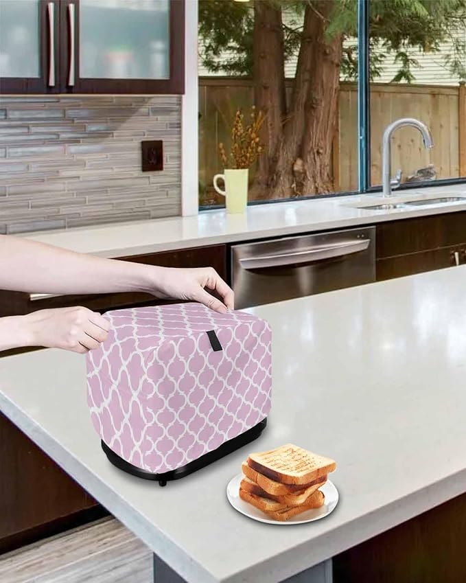 Toaster Cover 4 Slice Geometric Pattern Trellis Toaster Oven Cover with Pockets Morocco Style Pink Dustproof Bakeware Protector Small Kitchen Appliance Dust Covers and Fingerprint Protection for Women