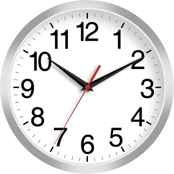 Wall Clock Modern 8 Inch Battery Operated Silent Non Ticking Small Analog Clock Decorative for Living Room Office Home Bedroom Kitchen Bathroom(Silver)