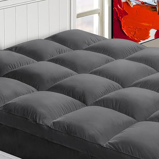 Mattress Topper Queen for Back Pain, Extra Thick Mattress Pad Cover, Plush Pillow Top, Deep Elastic Pocket, Grey